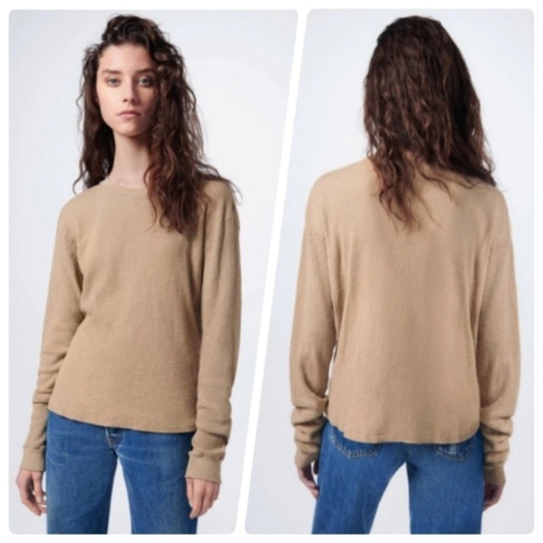 NWOT RE/DONE x Hanes Thermal Long Sleeve Tee in Tan Small MSRP 160