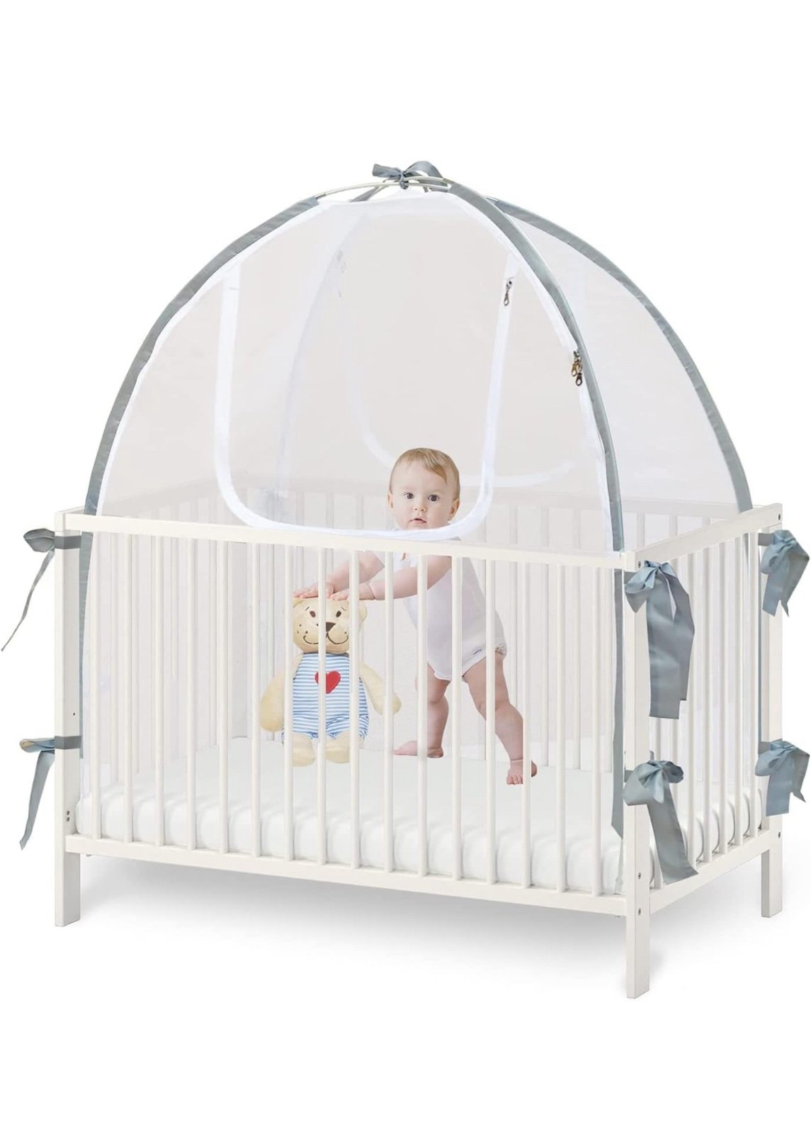 Baby Crib Tent Safety Net, Durable Strong Self-Locking Zippers, Protects from Cl