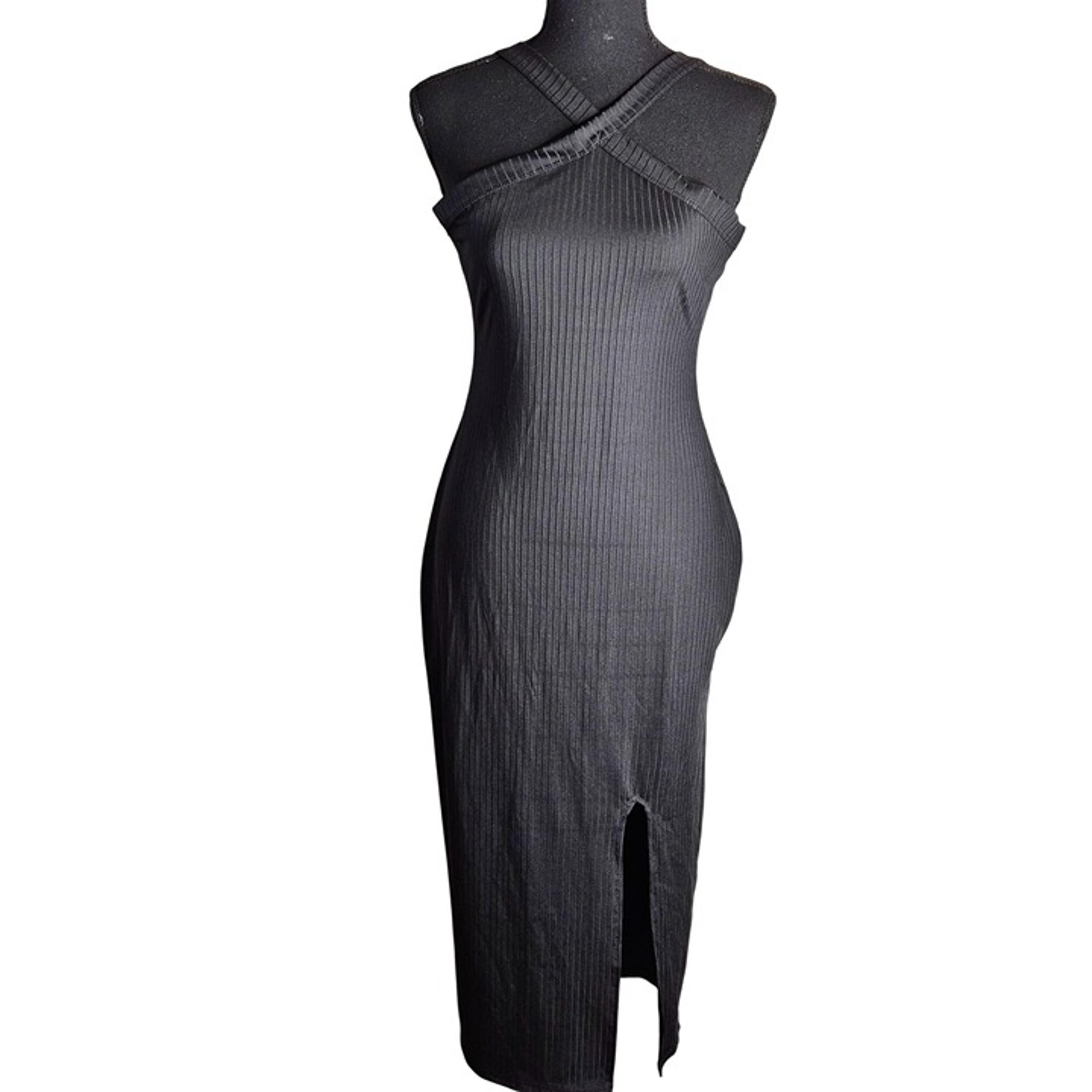 Heart & Hips Ribbed Sleeveless Midi Dress Crossover Neckline Front Slit Women L
