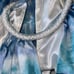 NWT 229 CALVIN KLEIN Blue Zippered Cut Out Ruffle Trim Tie Dye Sleeveless Gown