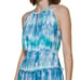 NWT 229 CALVIN KLEIN Blue Zippered Cut Out Ruffle Trim Tie Dye Sleeveless Gown