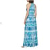 NWT 229 CALVIN KLEIN Blue Zippered Cut Out Ruffle Trim Tie Dye Sleeveless Gown