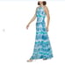 NWT 229 CALVIN KLEIN Blue Zippered Cut Out Ruffle Trim Tie Dye Sleeveless Gown