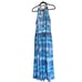 NWT 229 CALVIN KLEIN Blue Zippered Cut Out Ruffle Trim Tie Dye Sleeveless Gown