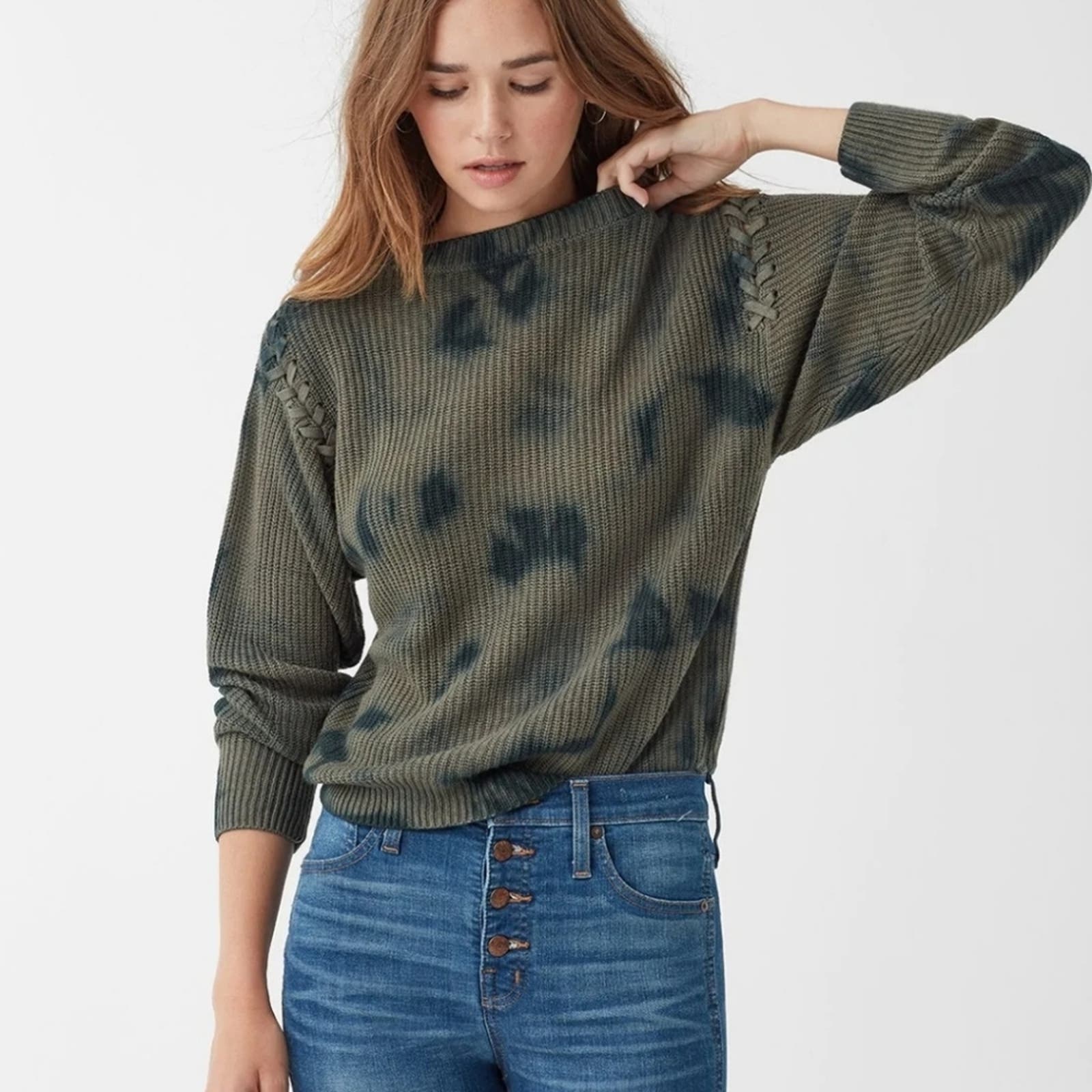 Splendid Hillside Sweater Tie Dye Military Olive / Green Open Knit Size XS Women