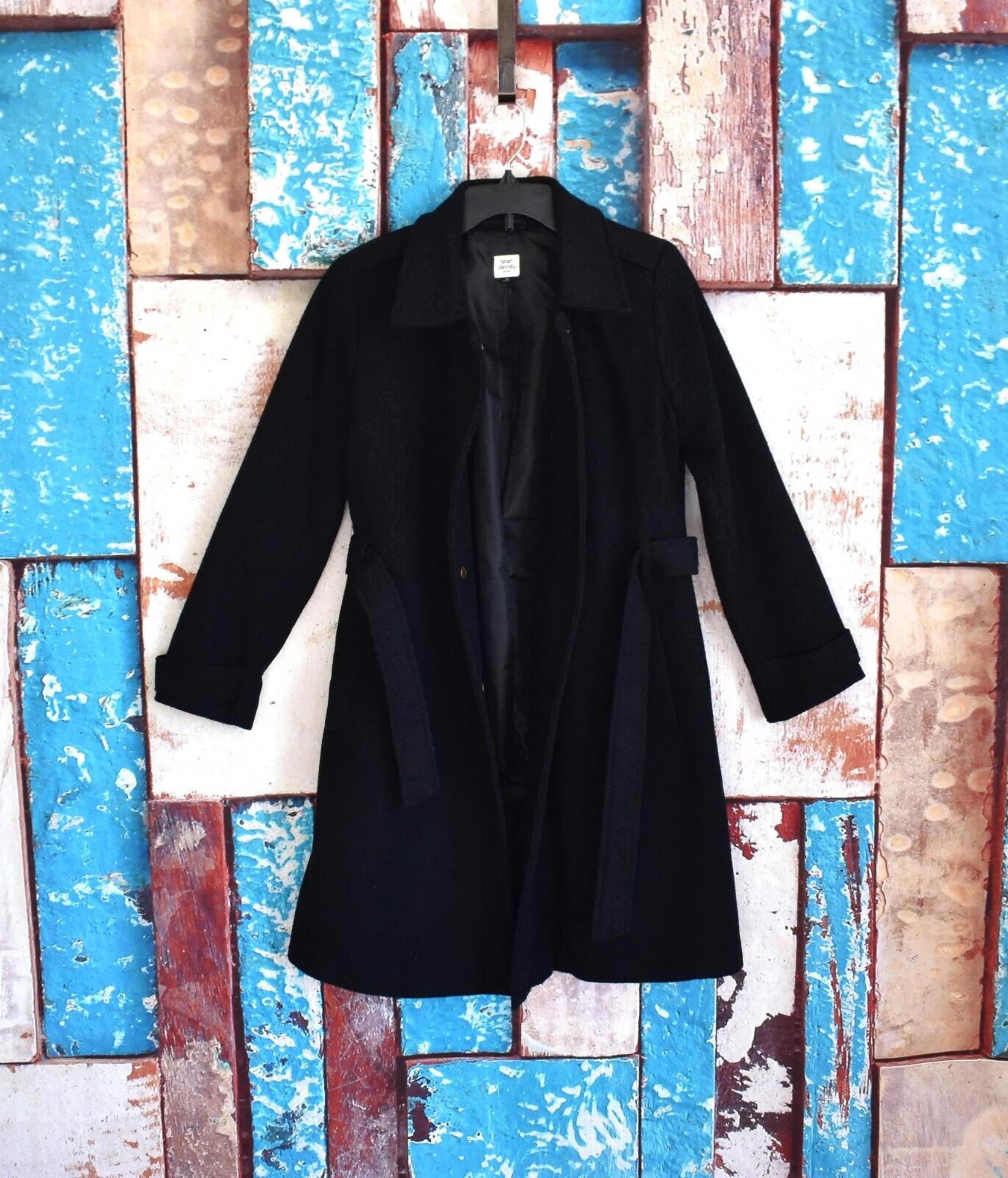 Women's Old Navy Overcoat Wool Blend Lined Button Up Jacket Black PRE-OWNED