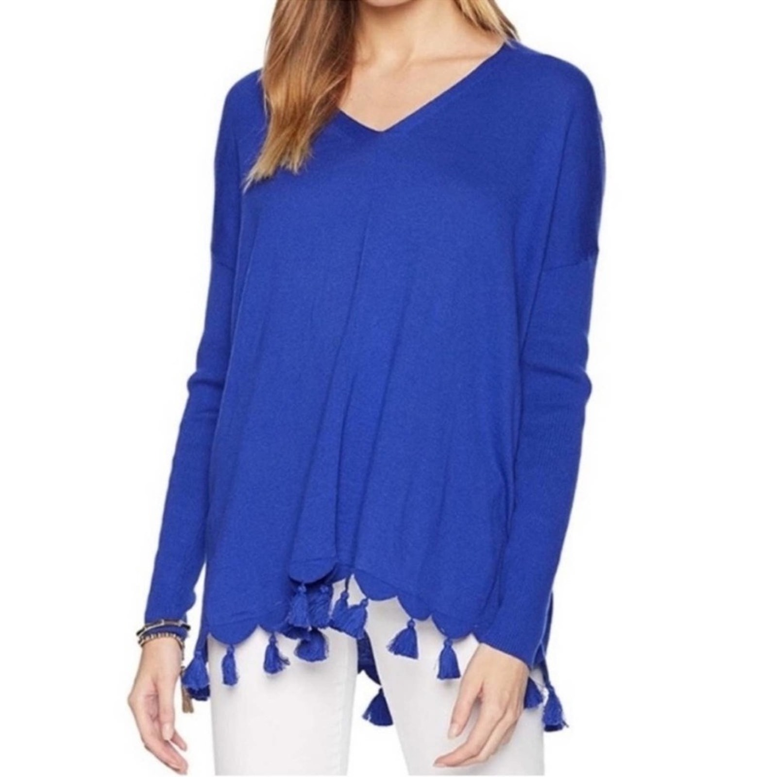 Lilly Pulitzer Martine Royal Blue Tassel Pullover Sweater Women’s Size Small
