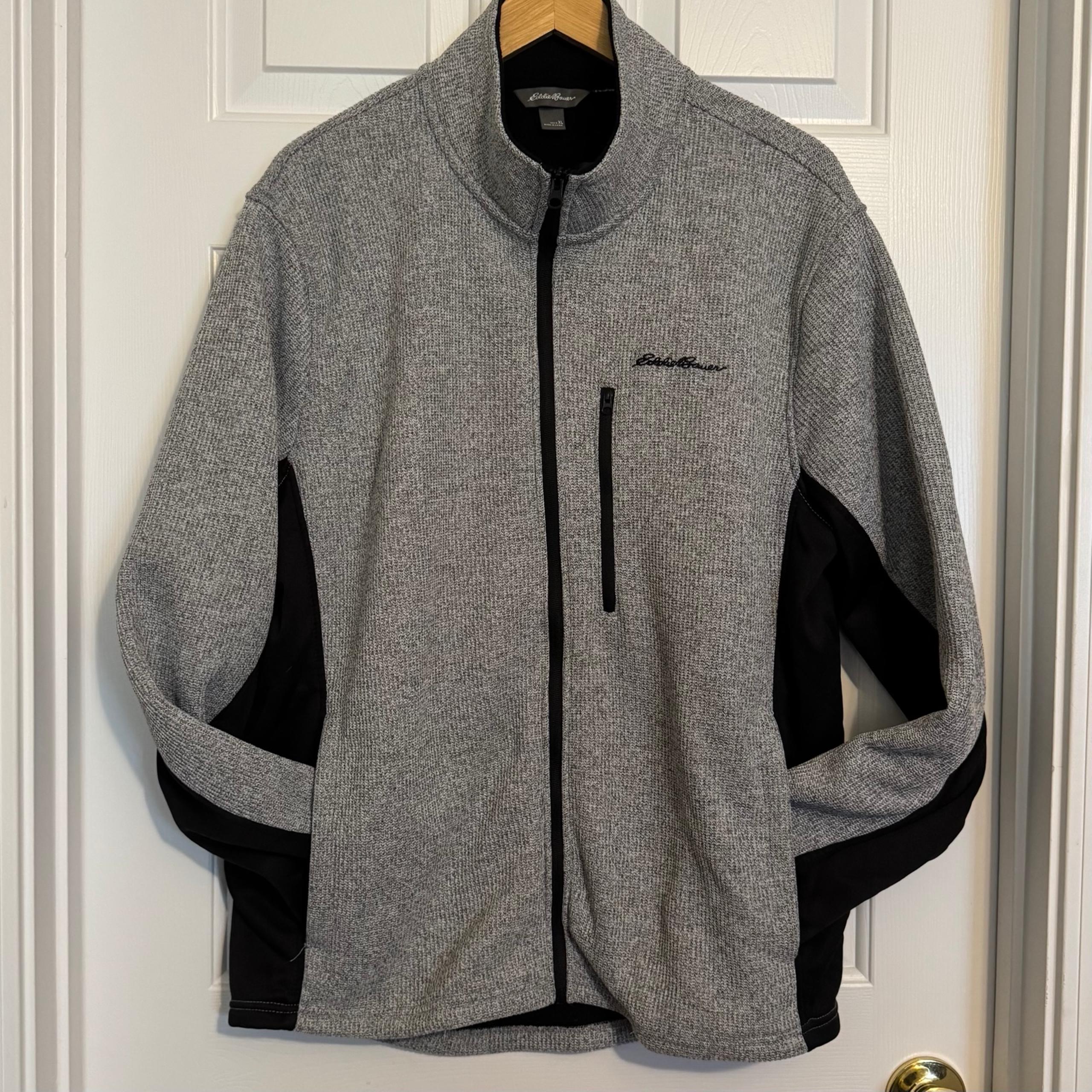 Eddie Bauer Light Grey & Black Full Zip Knit Jacket - Men's Size XL
