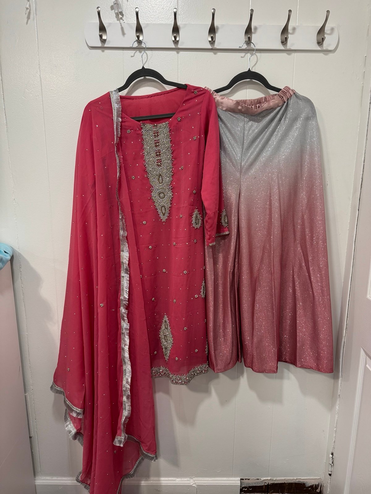 Custom Pakistani Gharara 3 Piece Suit in Pink and Silver