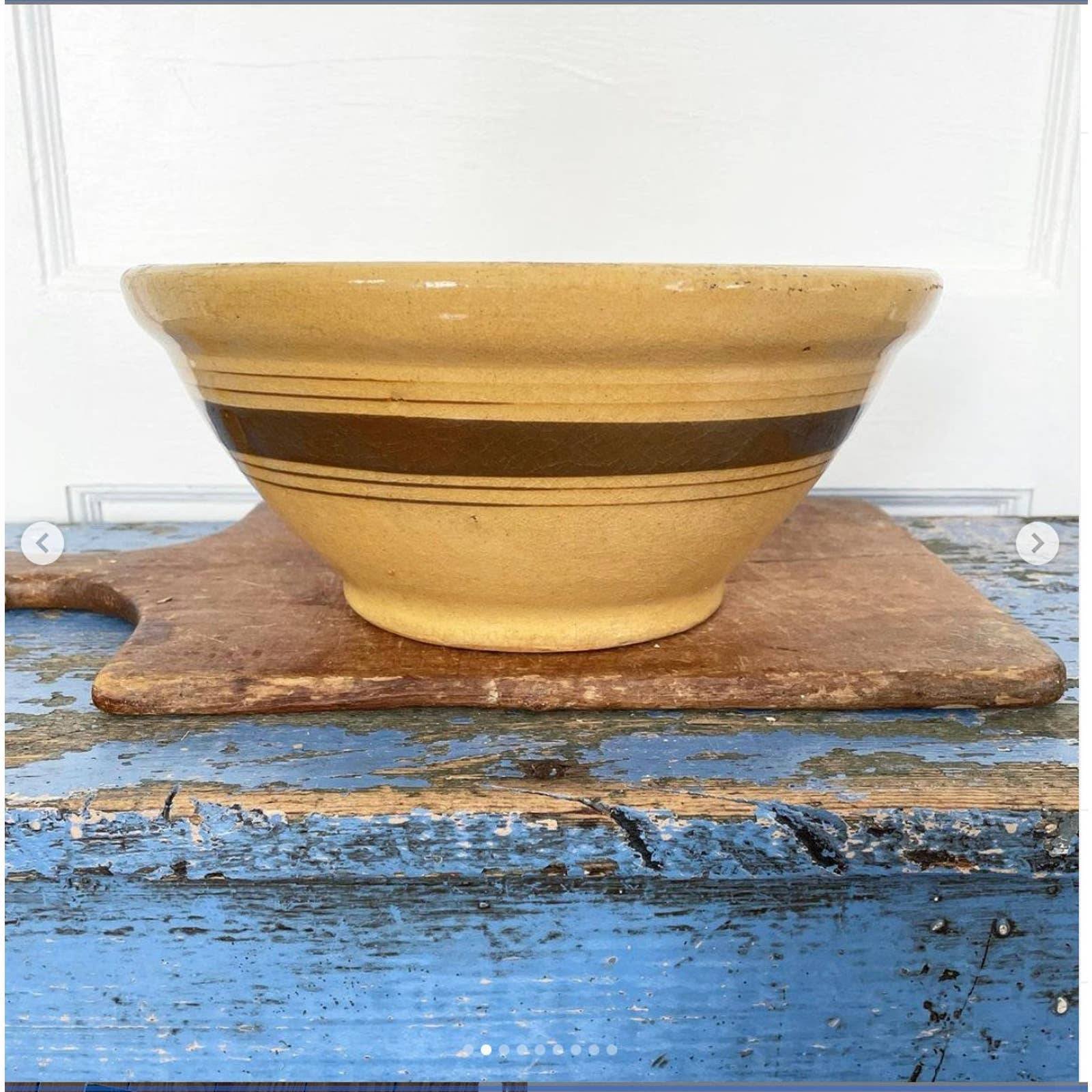 Vintage Bowl Yellow Stripe Stoneware