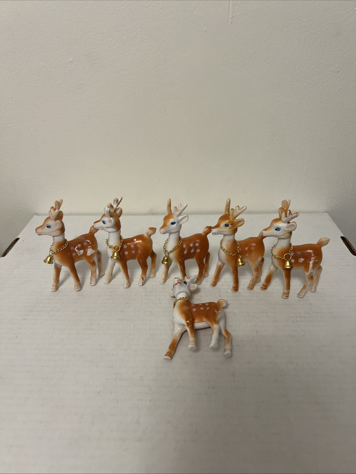 Lot of 6 Vintage Christmas Holiday Reindeer Soft Plastic Blow Mold Hong Kong