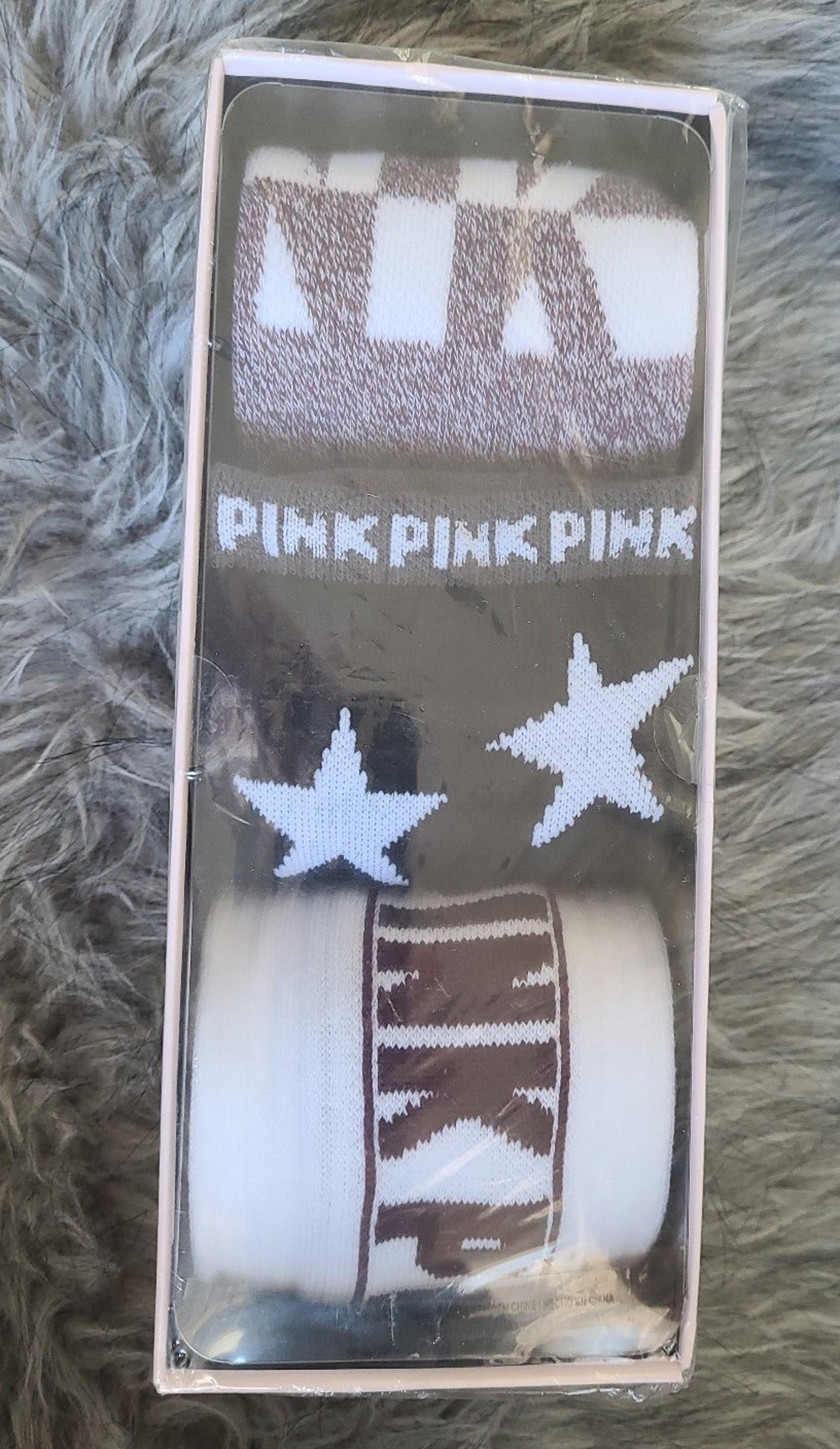 VICTORIA'S SECRET PINK BLACK WHITE STARS ORCHID KNEE-HIGH SOCKS O/S SET 3 PAIRS