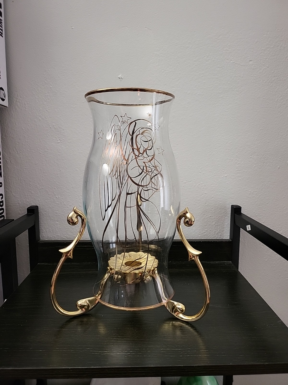 Vintage PartyLite Golden Angel Hurricane Shade with Versailles Stand Candle