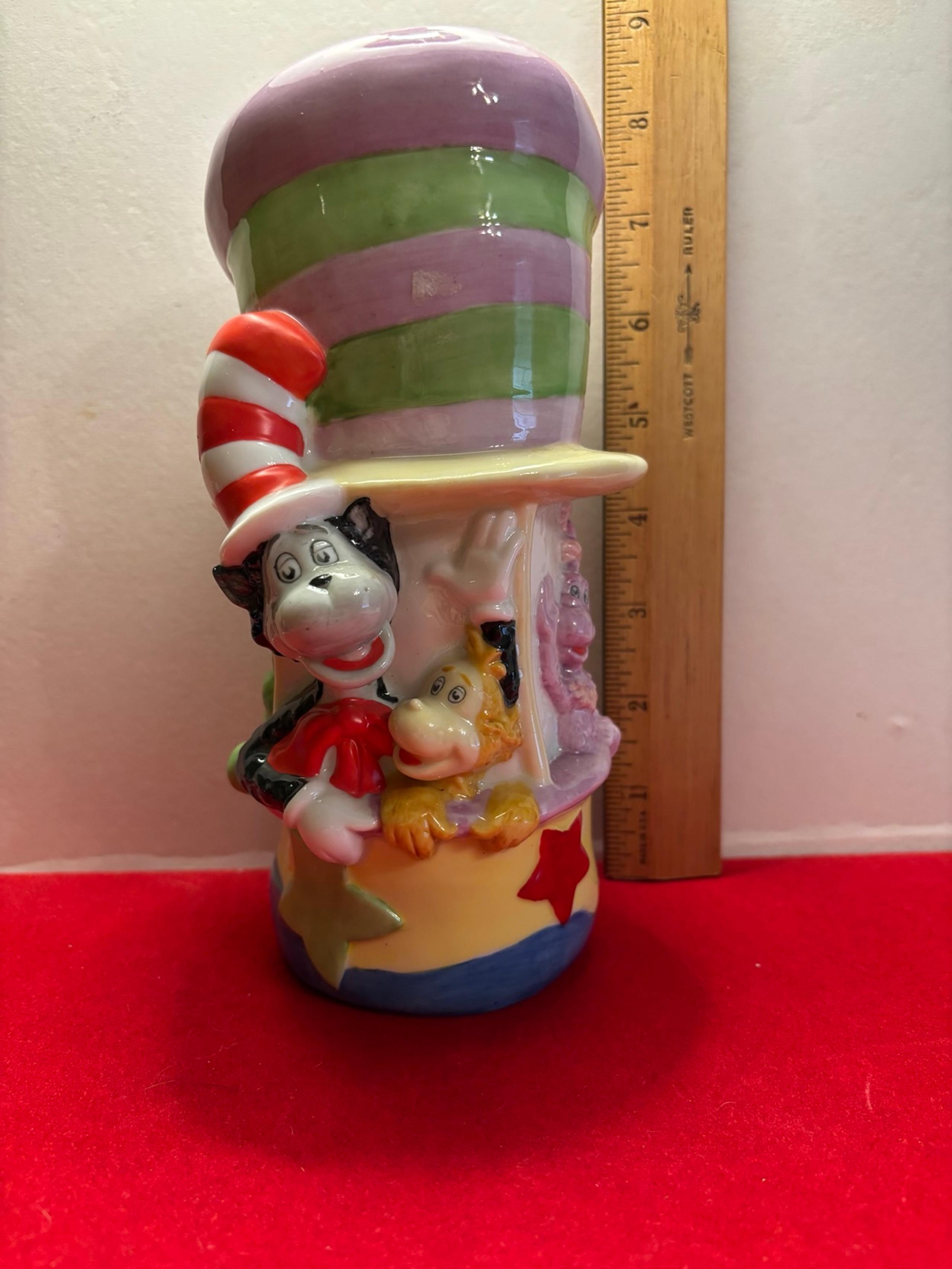 1998 Dr Seuss Cat in the Hat Ceramic Coin Bank Design by Perjinkities 7.5"