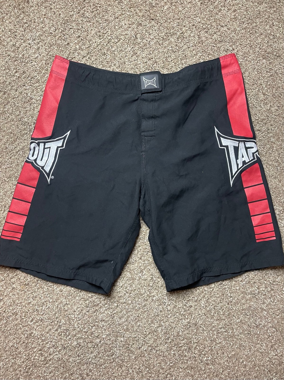Tapout MMA Board Shorts Red Black Embroidered Drawstrings FIGHT