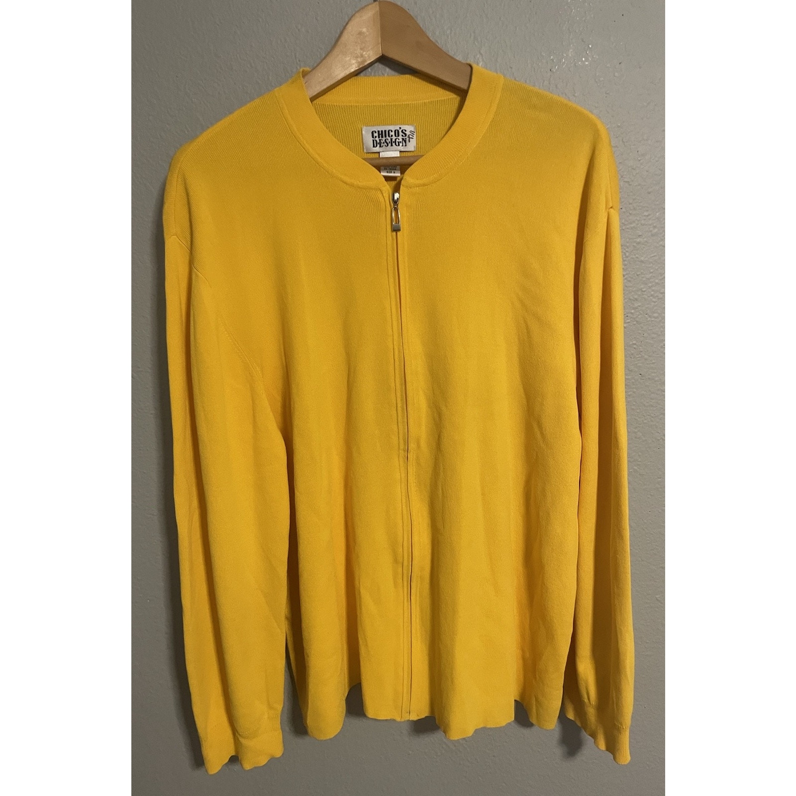 Chicos Womens Sweater Size 3 US XL Yellow Rayon Nylon Blend Full Zip Modern