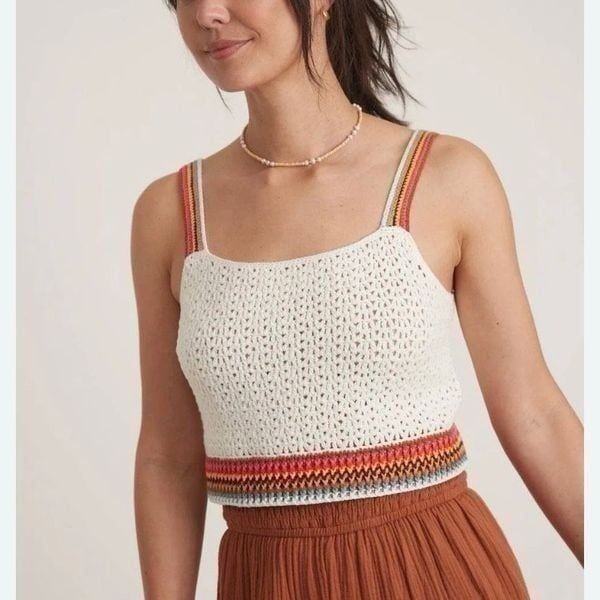 Marine Layer Caro Crochet Multicolor Striped Crop Tank Top NWT Size Extra Large