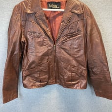 Wilsons Maxima Jacket Brown Leather Collared Button Pockets Lined Size L A32