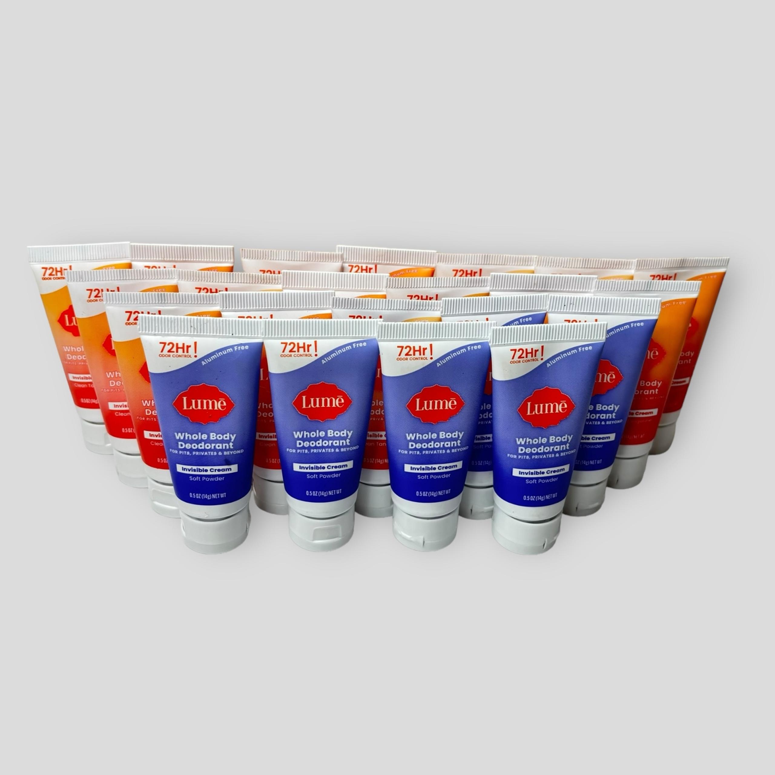 Lume Mini Travel Size 0.5 Oz Invisible Cream Whole Body Deodorant Lot of 22