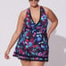Torrid Black Floral Wireless Mid Lace Trim Swim Dress Swimsuit 2X 18 20