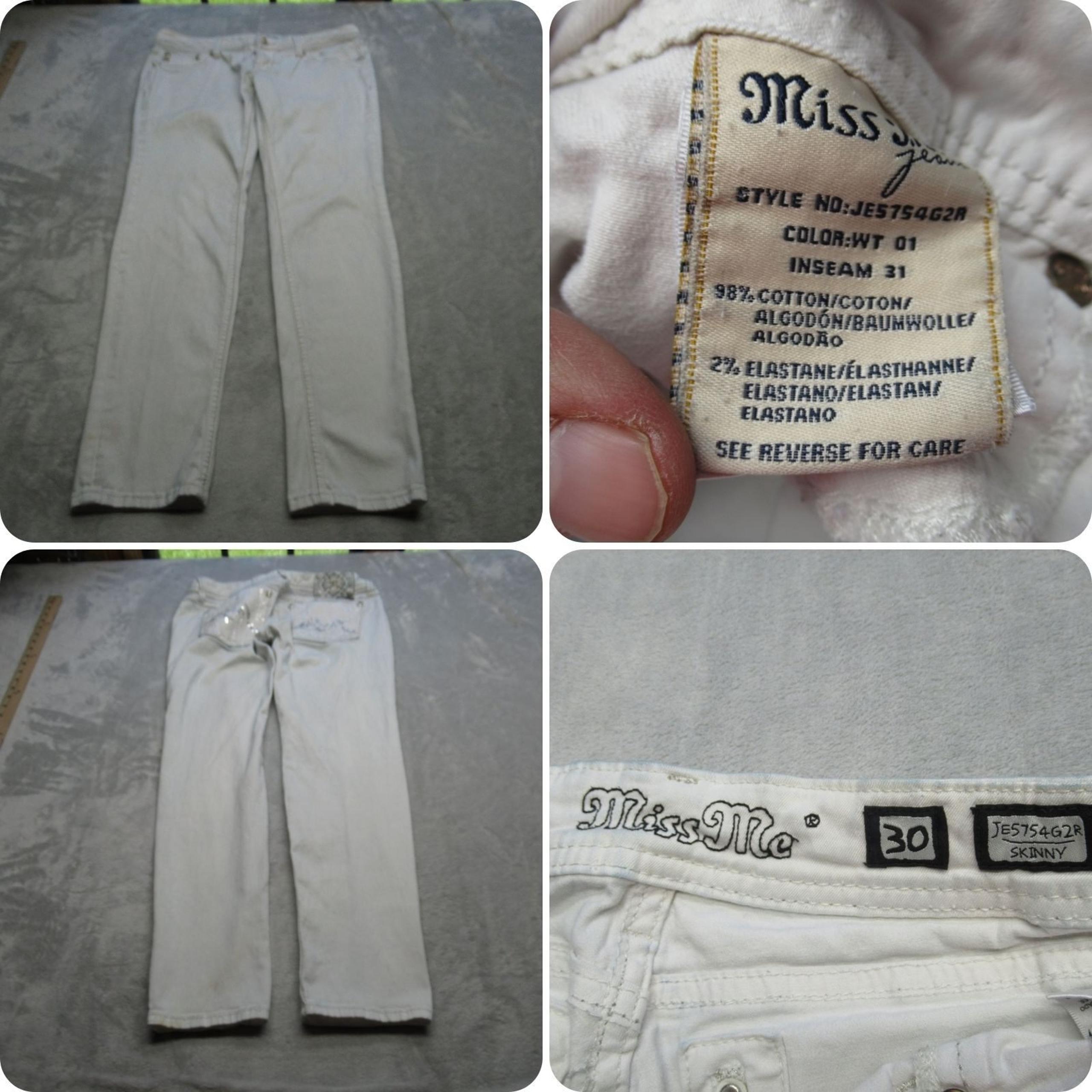 Miss Me Jeans Womens 30 X 29 Cream Denim Flex Sequin Pockets Embellished Skinny