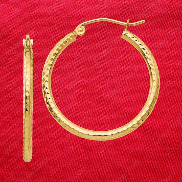 14k Diamond-cut 2mm Round Tube Hoop Earrings