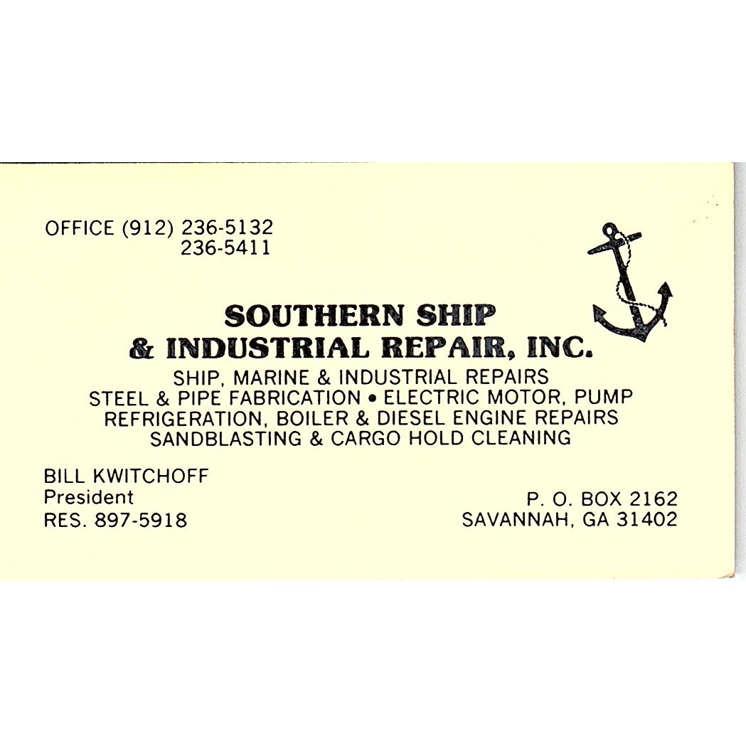 Bill Kwitchoff Southern Ship & Industrial repair Savannah Business Card SD9-B9
