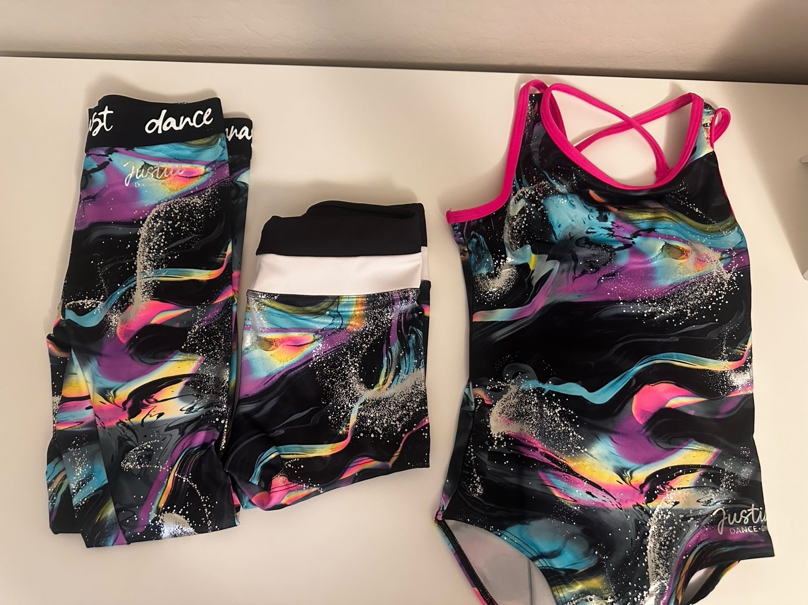 Girls Justice Leotard, leggings and shorts set
