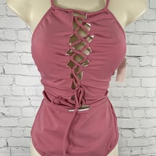 NWT Perla Negra Mauve Crisscross Deep V One piece suit Swimwear Women’s M