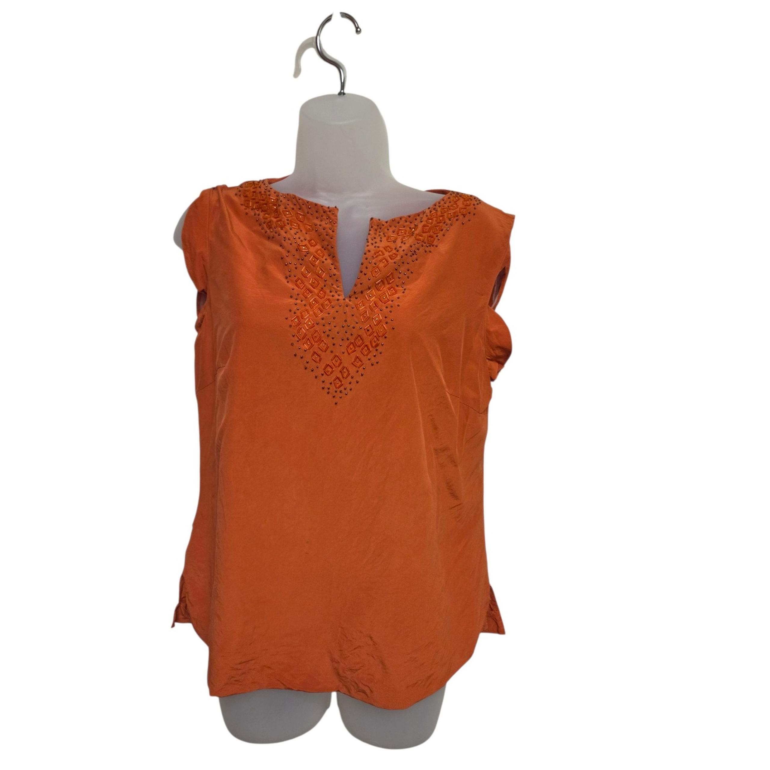 Silk Assets Diane von Furstenberg Beaded Sleeveless Top Blouse Orange S