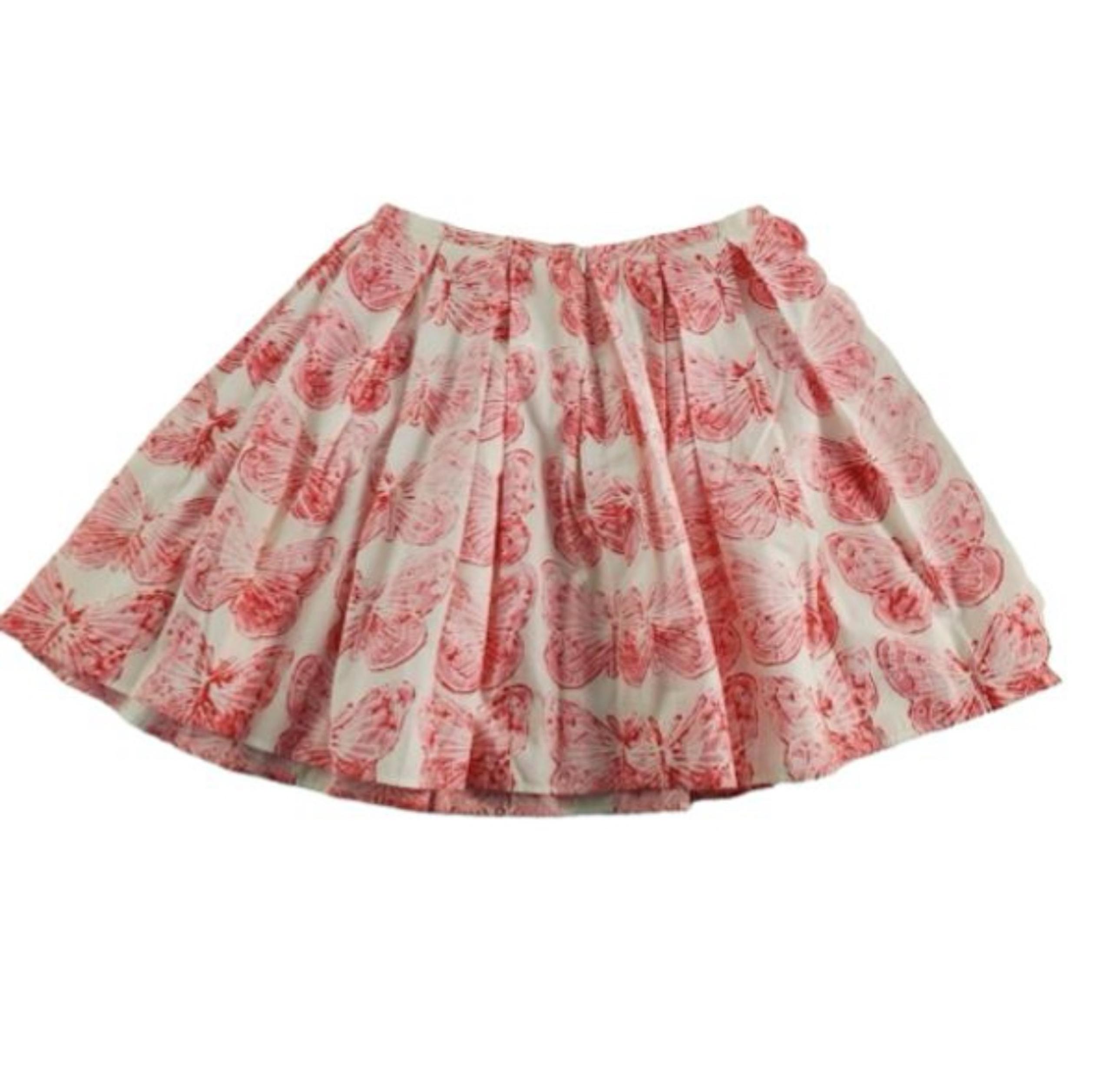 Valentino RED Oversize Butterfly Hydrangea Print Skater Pleated Skirt NSF