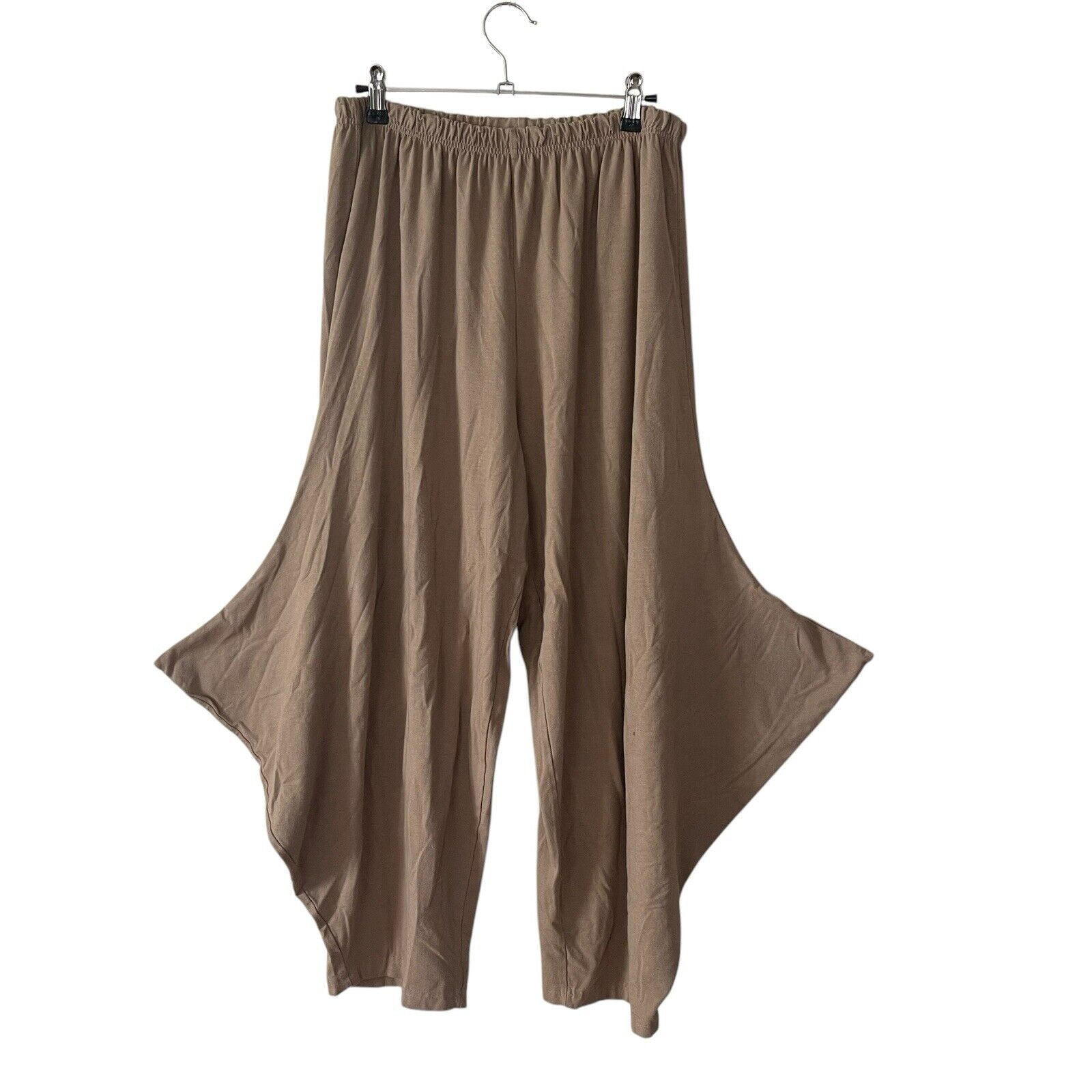 Bryn Walker Small Wide Leg Draped Pants Tan Bamboo Cotton Stretch Cropped