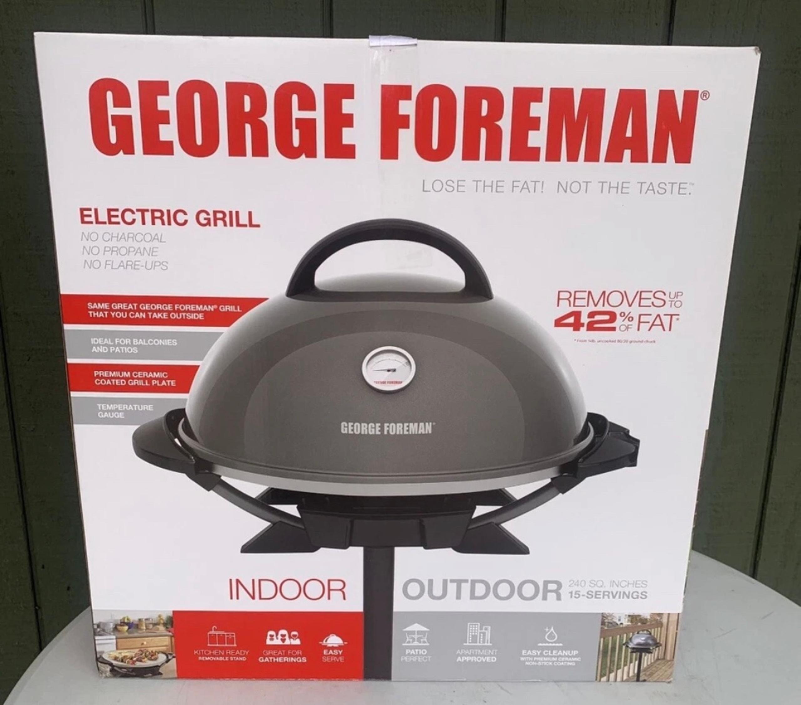 GEORGE FOREMAN Indoor Outdoor BBQ Grill Rare w/ Built-in Temp Gauge New Sealed