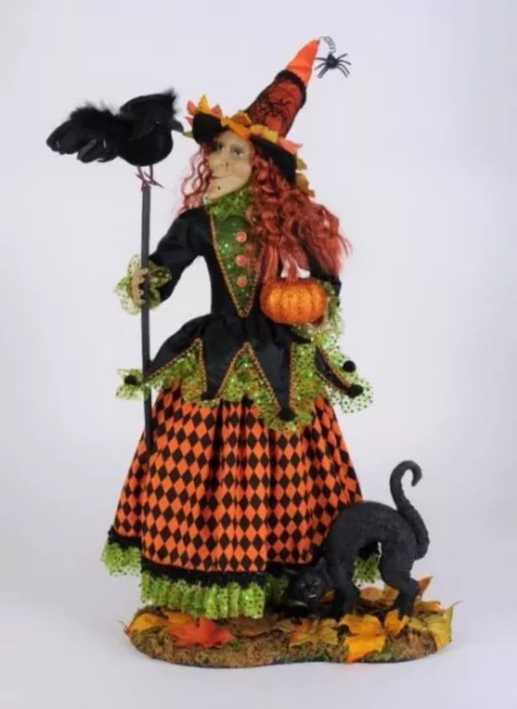 27 Karen Didion Wendy's Fall Trail Witch Cat Crow Figure Doll Halloween Decor