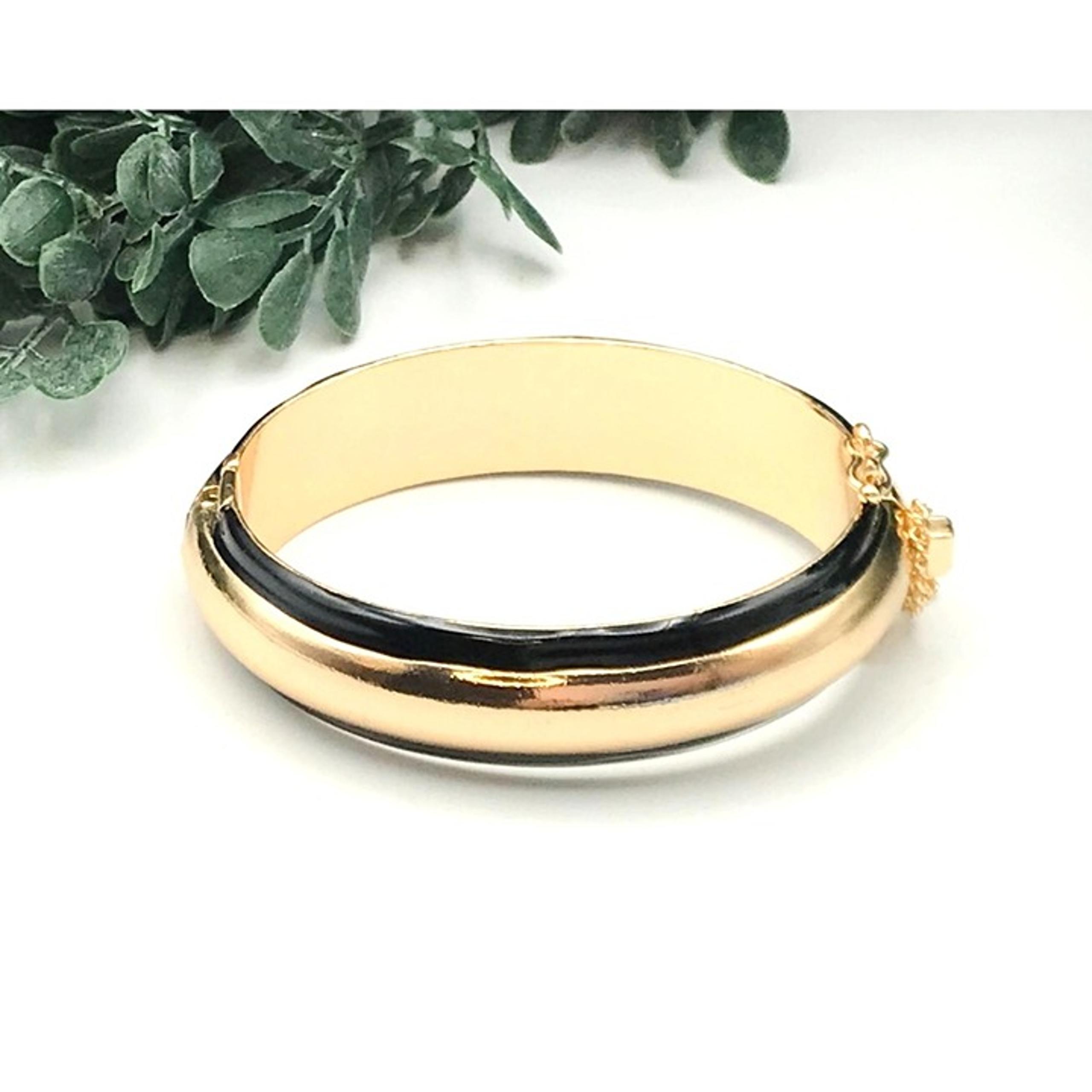 Vintage Style Gold & Black Hinged Bangle Bracelet With Safety Chain by Zara