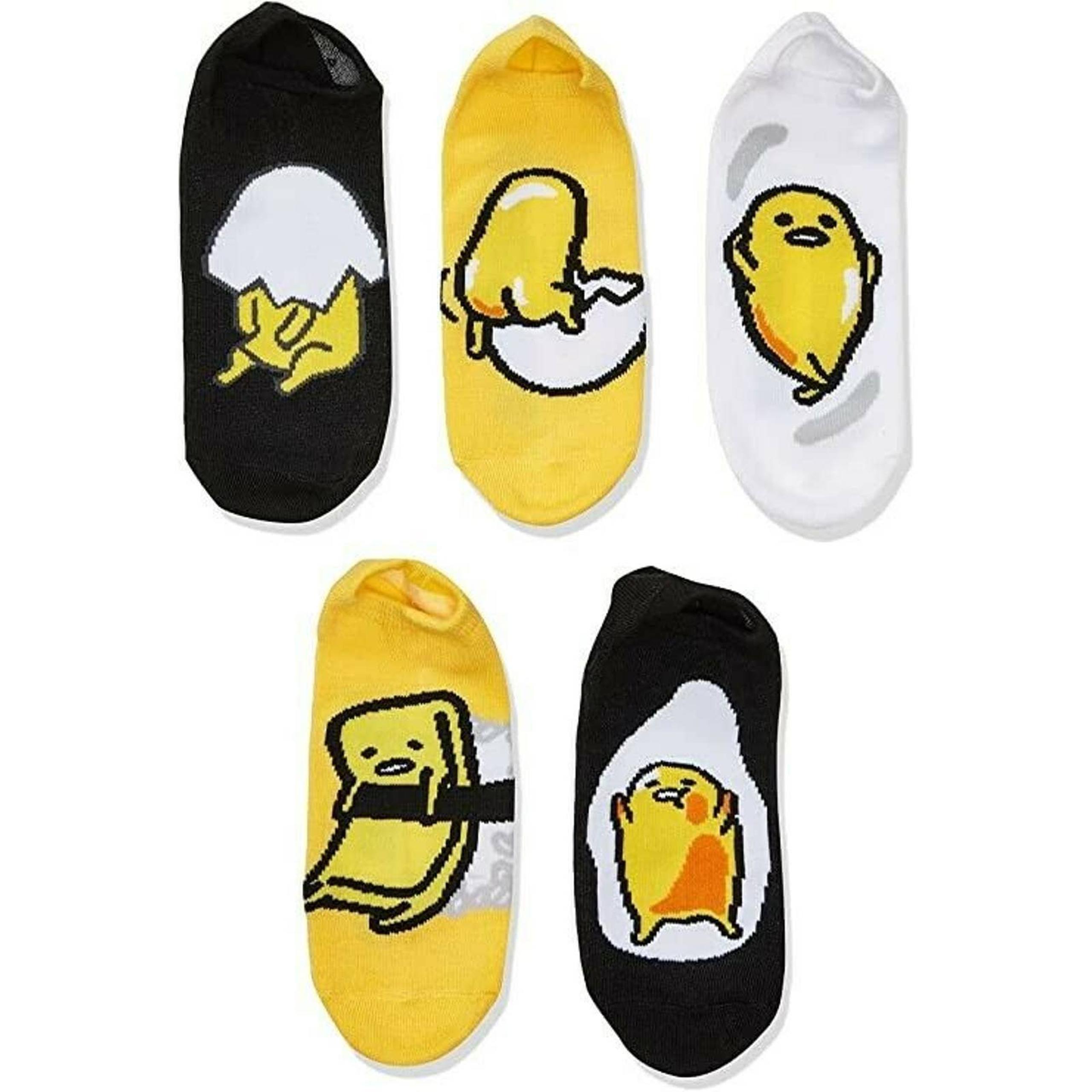 5pk Gudetama Socks Womens No Show Sanrio Lazy Egg Cute Kawaii Black White Yellow