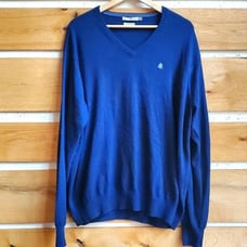 Peter Millar Cotton and Cashmere Vneck Long Slv Blue Embroidered Sz. XXL Sweater