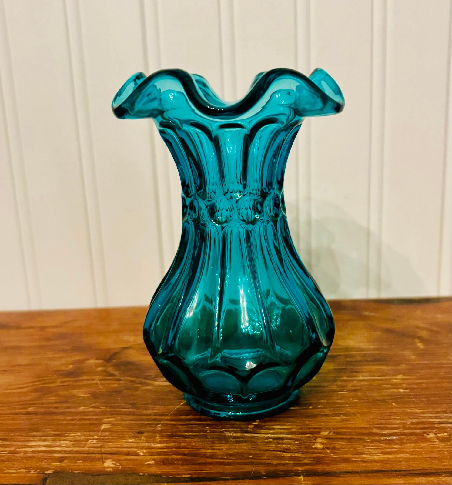 Fenton Aqua Blue Flute & Dot Glass Vase