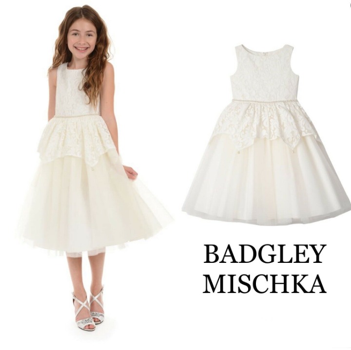 Badgley Mischka Lace Jeweled Girls Dress