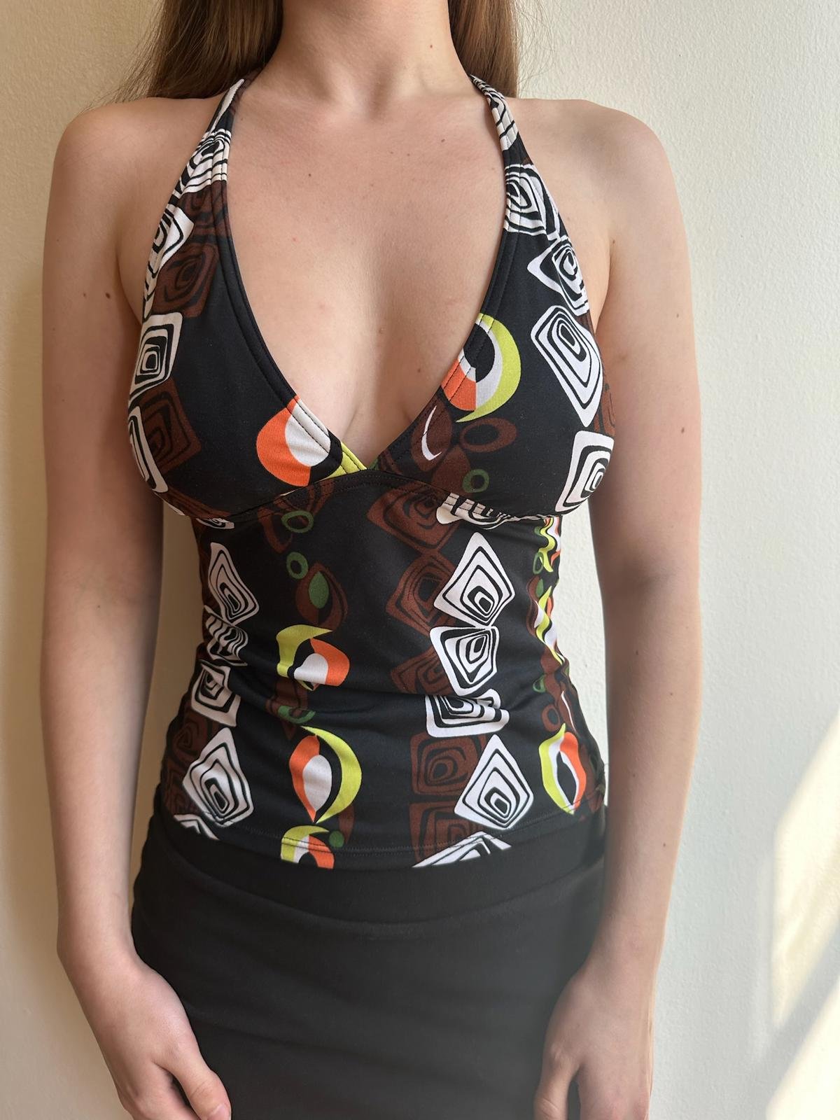 Y2k Colorful Geometric Stretchy Tankini Halter Top