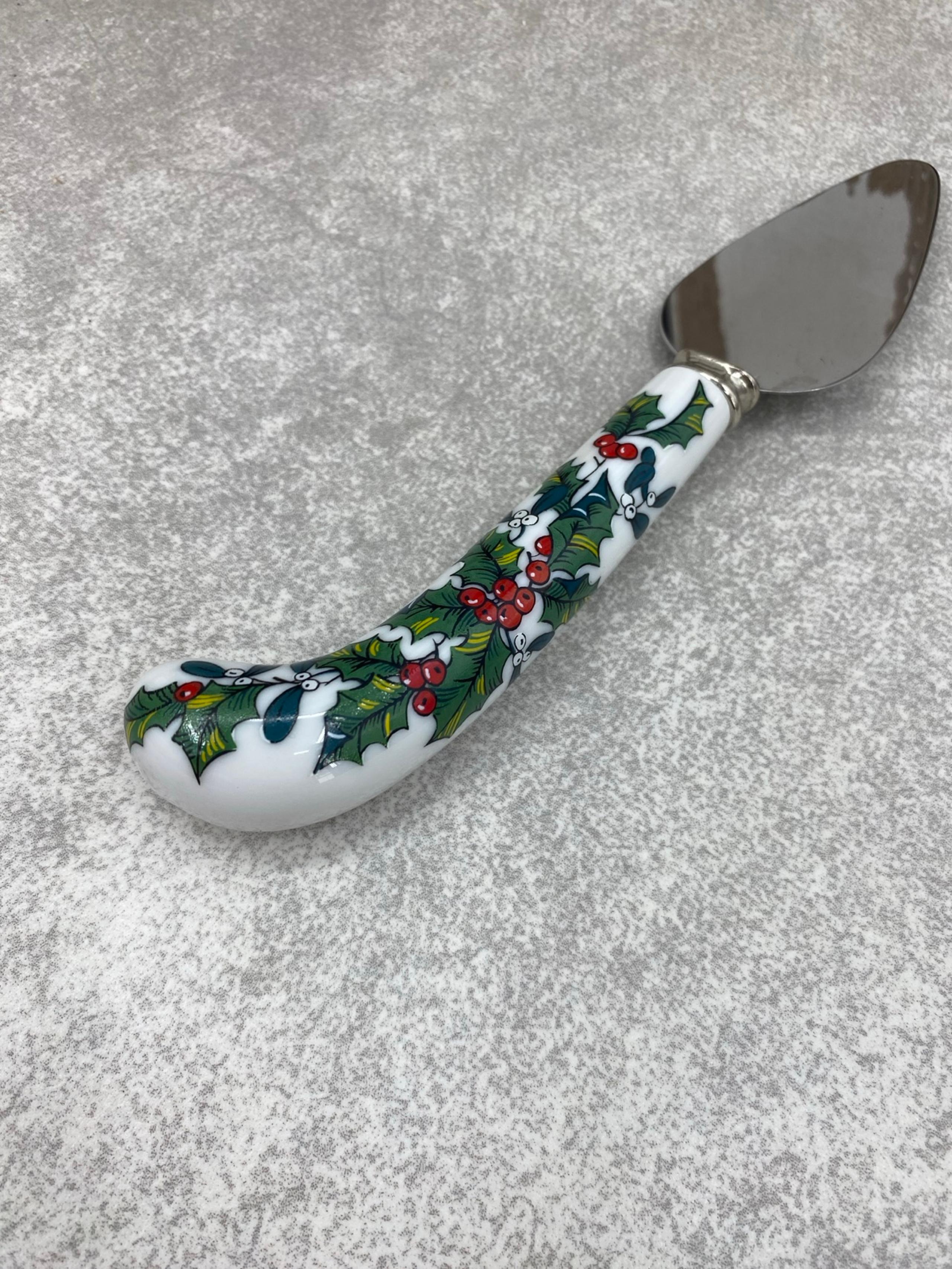 Vintage Sheffield England Christmas Holiday Porcelain & Stainless Steel Cake Pie