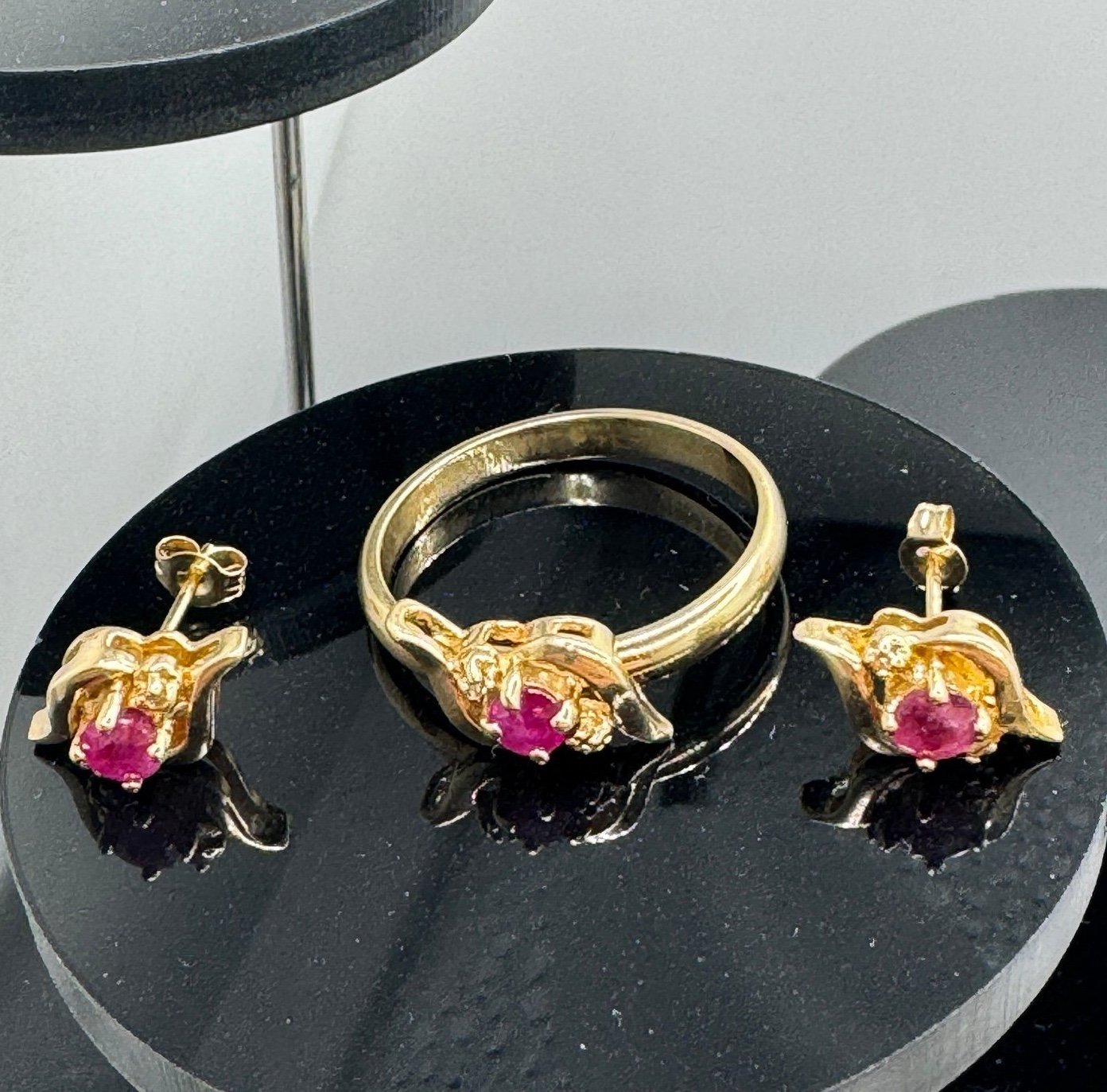 Vintage 14K Ruby Ring with Matching 10K Ruby Earrings