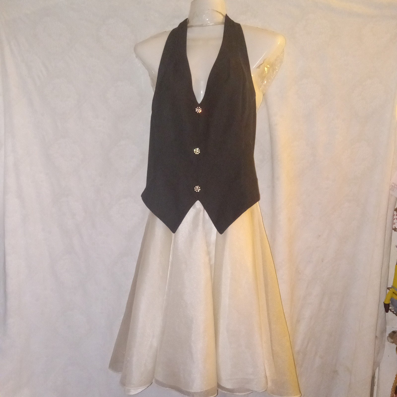 Jessica Howard Tuxedo Vest Dress 3 Layer Satin and Tulle Knee Length Skirt sz10