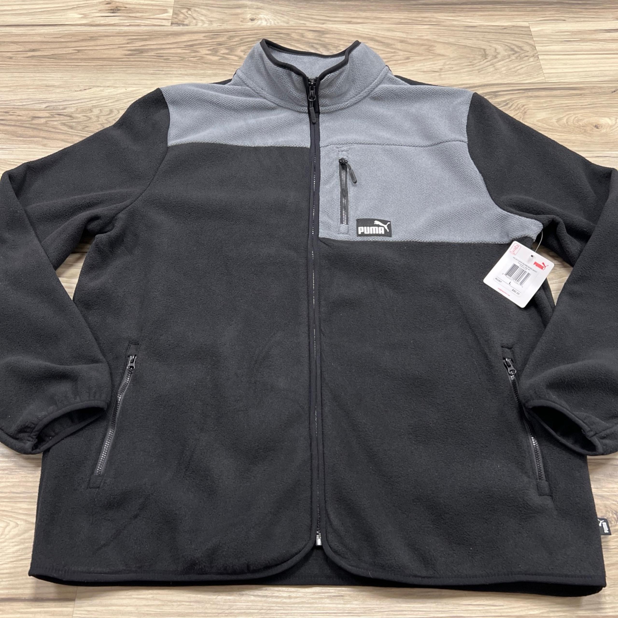Puma Polar Fleece Colorblocked Full Zip Jacket Gray Black Men’s LARGE $80 NWT
