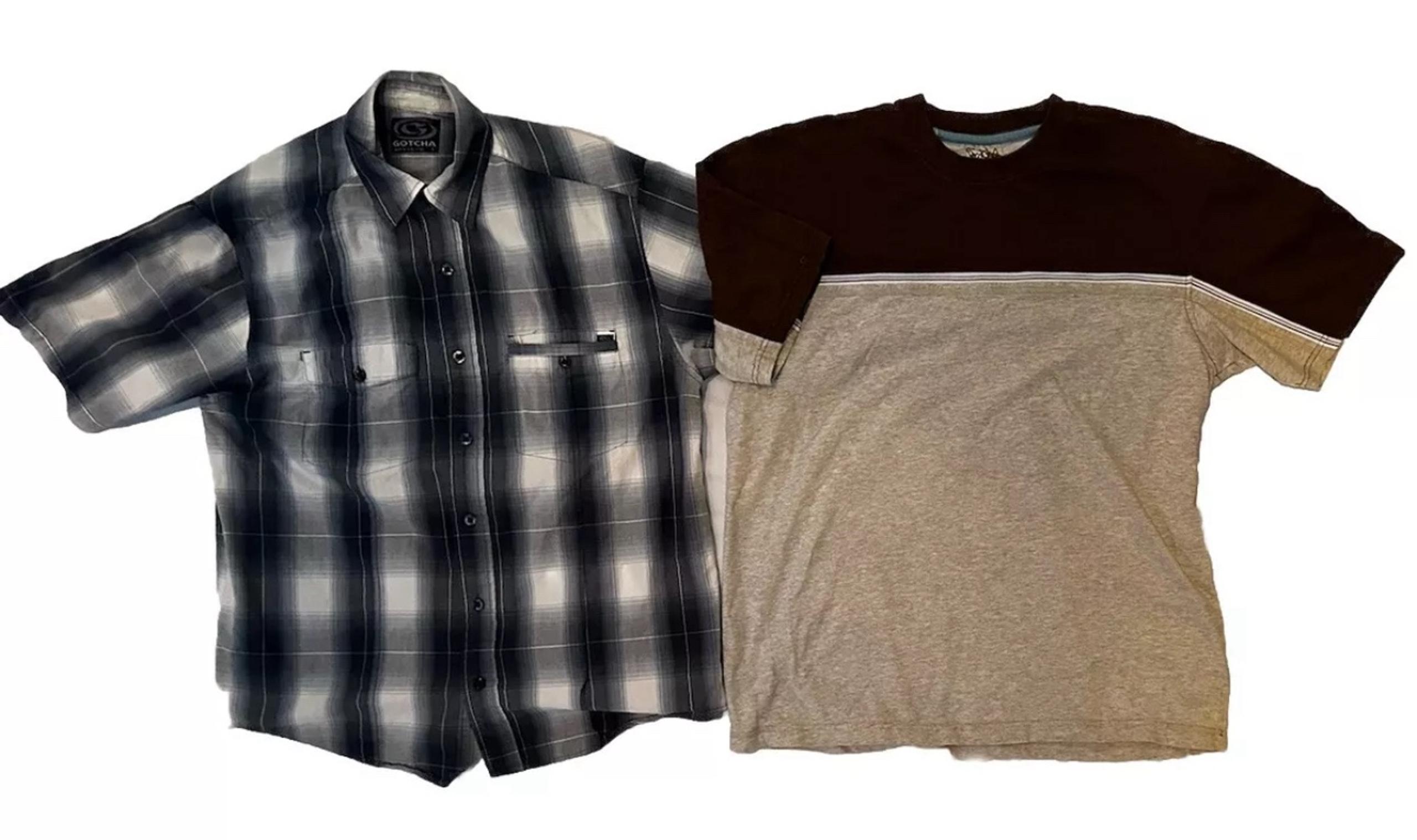 Vintage Gotcha Button Up Shirt Mens L Blue Gray Plaid Surf Skater 90s Lot Of 2