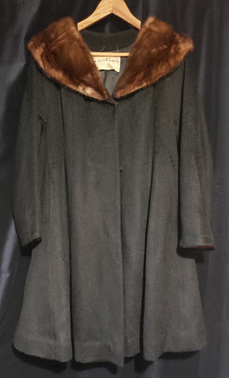 Vintage Wool Swing Coat with Mink Collar