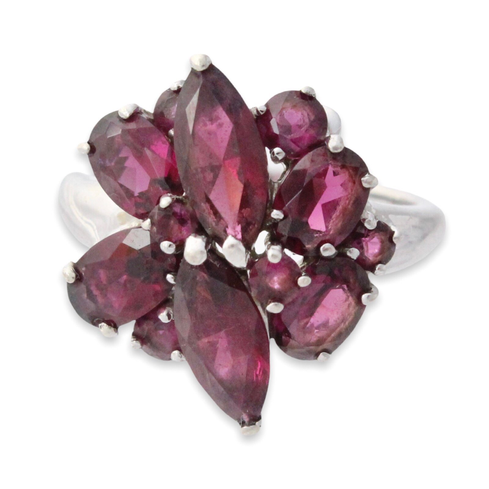 Estate Rhodolite Garnet Cluster Sterling Silver Cocktail Ring Size 10