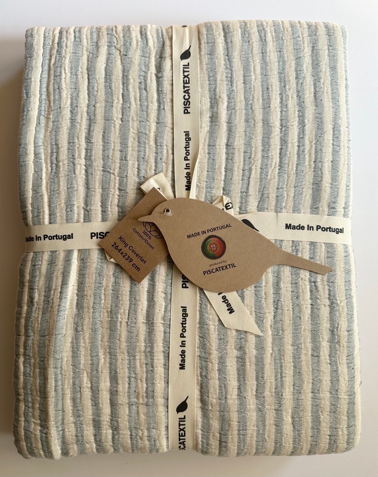 Piscatextil End of Bed Coverlet - King Size - Made in Portugal - Blue Stripe