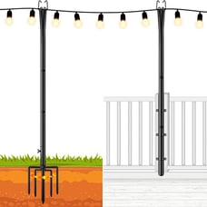 String Light Poles for Outside, Outdoor Patio Light Poles 2 Pack with 3 Hooks