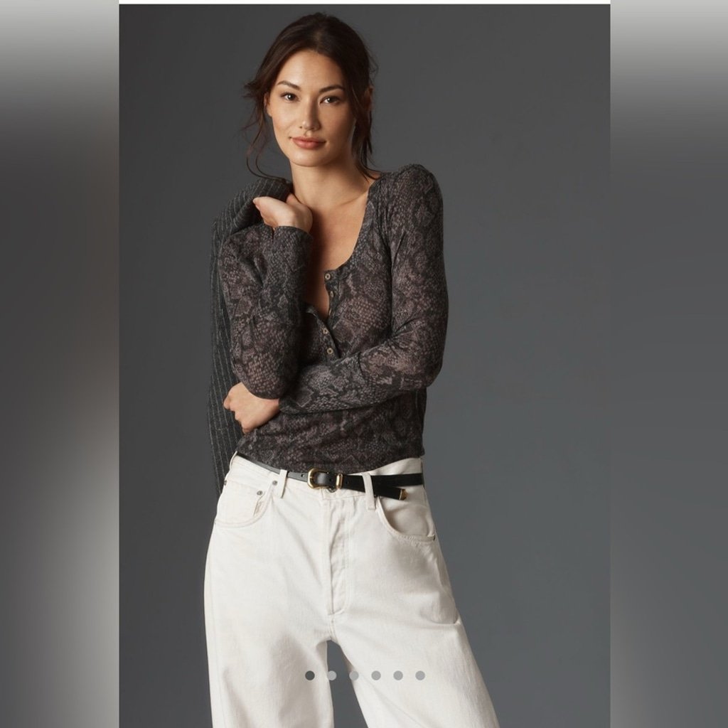 NWT Pilcro for Anthropologie Andie Ribbed Tissue Henley Top